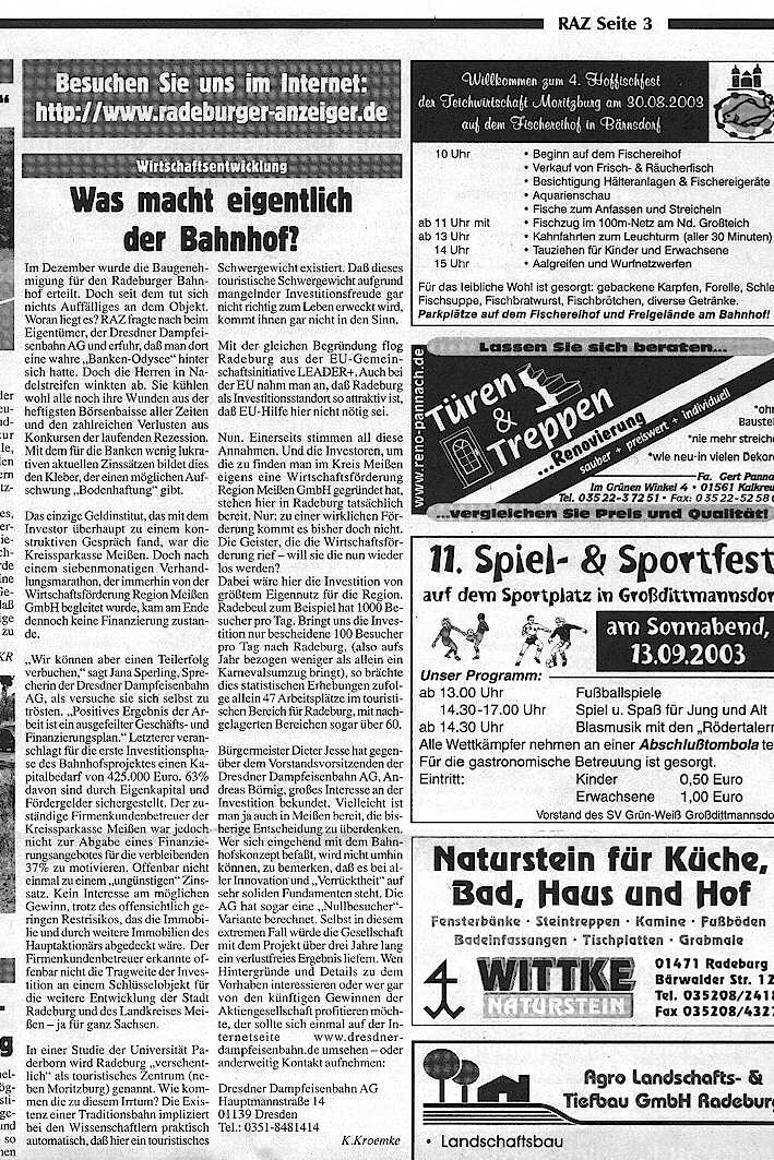 Radeburger Anzeiger vom 22.08.2003