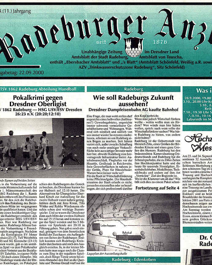 Radeburger Anzeiger vom 22.09.2000 Bild 1 von 2