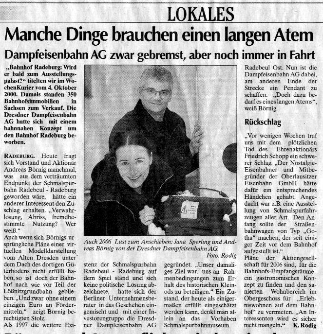 Presseartikel Wochenkurier 1.6.1006